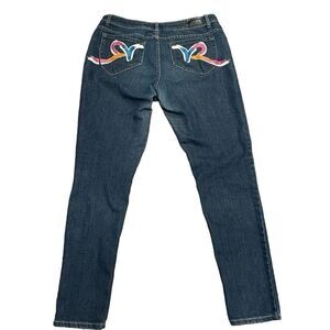 Rocawear Women’s Skinny Jeans Colorful Print Logo Pockets Size 15